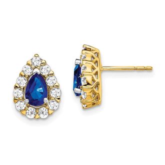 Diamond2Deal 14k Yellow Gold Pear Sapphire and Diamond Halo Stud Earrings