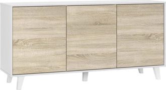 Dmora Credenza, Madia moderna a 3 ante e ripiani, Buffet da cucina, Buffet di design da soggiorno, cm 154x40h75, Bianco