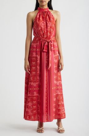 Anne Klein Floral Print Halter Maxi Dress in Grenadine Multi at Nordstrom, Size 12