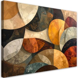 Feeby Cuadro Sobre Lienzo, Abstracci&oacute;n Geom&eacute;trica Moderna En Tonos Beige Y Marr&oacute;n, 120x80