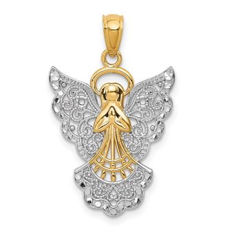 Diamond2Deal 14k Yellow Gold Rhodium Filigree Angel Pendant