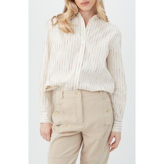 Trina Turk Litsa Silk Blend Button-Up Shirt in Off White/Camel at Nordstrom Rack, Size X-Large