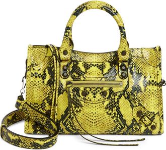 Balenciaga Small Le City Python Embossed Leather Top Handle Bag in 7226 Yellow at Nordstrom