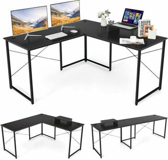 Costway Scrivania Angolare per Computer con Supporto per Monitor, Scrivania Porta PC in Legno, Scrivania Salvaspazio e Moderna per Ufficio e Studio