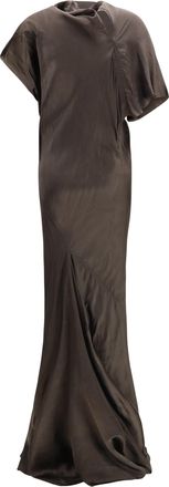 Rick Owens Womens Seb Dress With Pull-On Styling Dark Dust Cupro Long