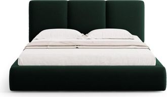 Cosmopolitan Design Cama con cabecero y ba&uacute;l 140x200cm de terciopelo verde botella