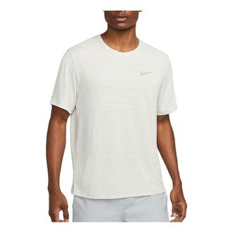 Nike Mens Nike Dri-fit Miler Solid Color Logo Luminous Crew Neck Running Short Sleeve Light Bone T-Shirt CU5993-072