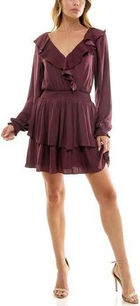 Socialite Ruffle Long Sleeve Fit & Flare Minidress in Raisin at Nordstrom Rack, Size X-Small