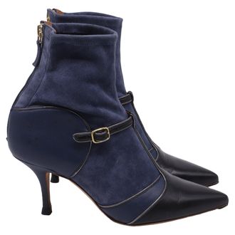 Malone Souliers Sock Ankle Boots in Navy Blue Suede