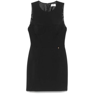 Elisabetta Franchi Short Dresses, female, Black, Size: XS Black Round Neck Dress with Dart Detailing