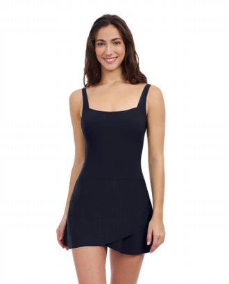 Gottex Tutti Frutti Square Neck Wrap Sarong Swimdress In Black