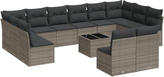vidaXL Set Sof&aacute;s De Jard&iacute;n Con Cojines 13 Piezas Rat&aacute;n Sint&eacute;tico Gris Vidaxl