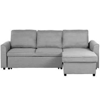 Beliani Beliani - Sof&aacute; Cama Esquinero Tapizado En Tela Gris Versi&oacute;n Izquierda Con Espacio De Almacenamiento Nesna