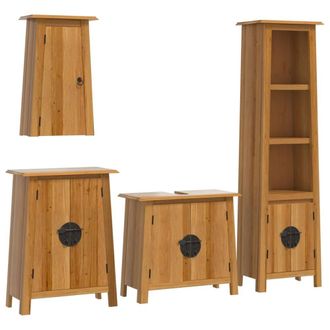 Berkfield Home 4 Piece Bathroom Furniture Set Solid Wood Pine in Brown