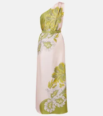 La DoubleJ Roy floral one-shoulder silk twill maxi dress