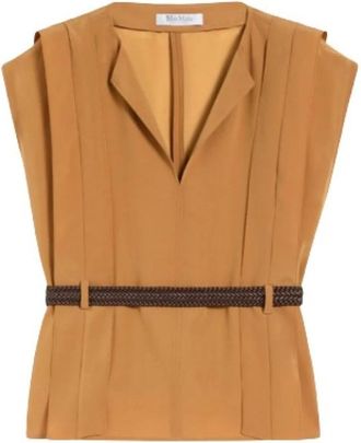 Max Mara Ruffled Chemisier - Dames - Tops zonder mouwen - Bruin - 2XS - Tops