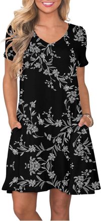 Generic Summer Dresses for Women UK V Neck Ladies Dress Casual Short Sleeve Dress with Pockets
