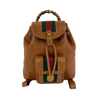 Gucci Brown Green Red Color Leather Backpack (Pre-Owned)