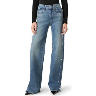 Paige Sasha High Waist Side Seam Embellished Snap Jeans in Cruising at Nordstrom, Size 27