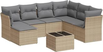 vidaXL Juego De Sof&aacute;s De Jard&iacute;n Con Cojines Beige 8 Pzas Rat&aacute;n Pe Vidaxl