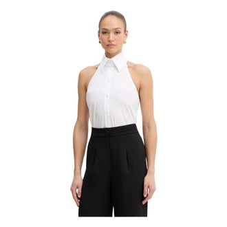 Karl Lagerfeld Tops, Dames, Wit, L, Katoen, Mouwloos Shirt met Strik aan de Achterkant