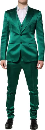 Dolce & Gabbana Mens Green Silk 3 Piece Single Breasted Suit