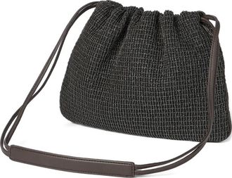 Brunello Cucinelli net embroidery drawstring shoulder bag - women - Calf Leather/Calf Leather - OS - Black