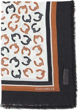 Coccinelle fringed logo scarf - White