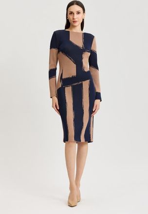 Ming Wang Brushstroke Soft Knit Sheath Dress in Warm Taupe/indigo at Nordstrom, Size Medium