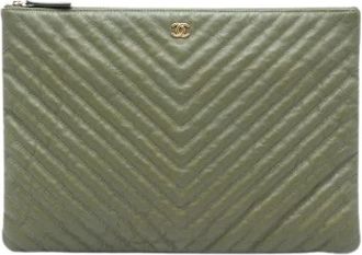 Chanel Pre-owned O Case - Dames - Vintage Clutch - Groen - ONE Size - Leer - Vintage