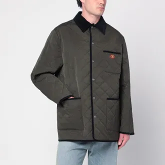 Valentino Olive green quilted jacket with VLogo patch