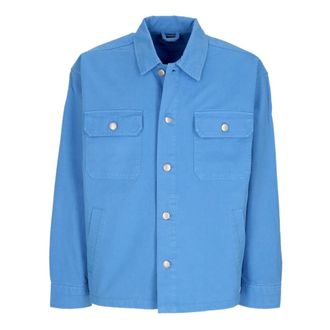 Obey Blauwe Shirtjas met Kraag - Heren - Zomerjassen - Blauw - S - Katoen - Jassen