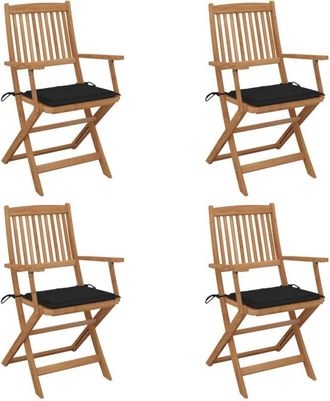 vidaXL Vidaxl - Sillas De Jard&iacute;n Plegables 4 Uds Y Cojines Madera Maciza Acacia