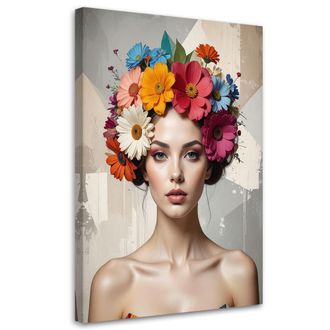 Feeby Impresi&oacute;n De Imagen Mujer Con Flores En La Cabeza En Beige 70x100