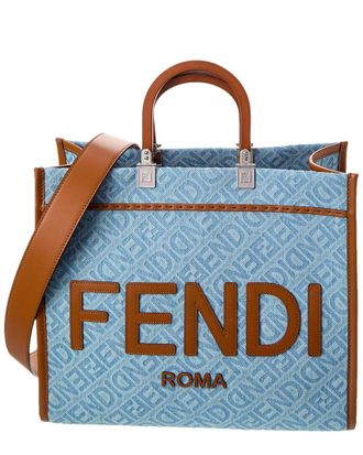 Fendi Fendi Sunshine Medium Denim & Leather Tote