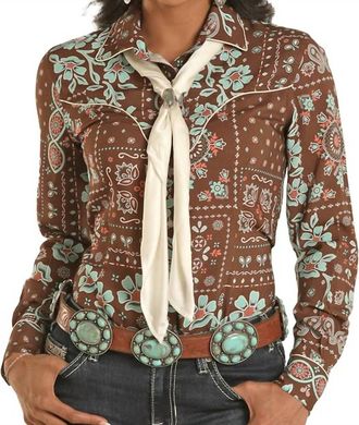 Panhandle Retro Bandana Snap Down Shirt In Brown