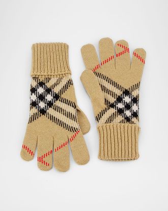 Burberry Check Cashmere-Blend Gloves