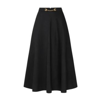Elisabetta Franchi Midi Skirts, female, Black, Size: XS Duchesse Skirt with Jewel Logo