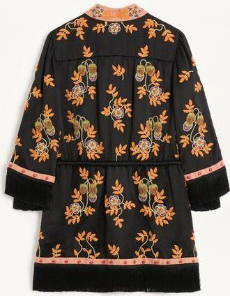 Valentino Abito Corto In Doppia Duchesse Lavata Ricamato Donna NERO/MULTICOLOR 38