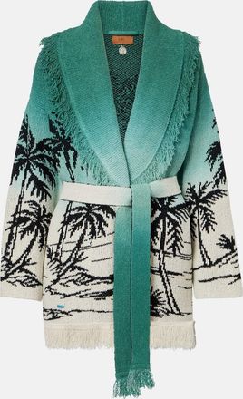 Alanui Cardigan Wave Bloom in jacquard di misto cotone con frange