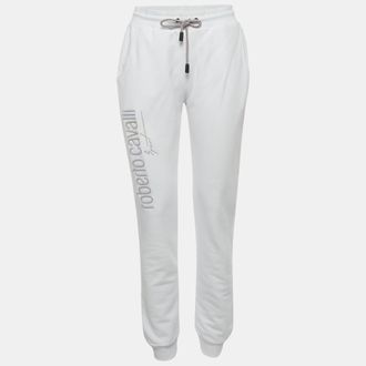 Roberto Cavalli Sport White Logo Print Cotton Joggers