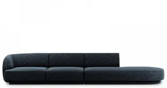 BLOOMINGLOFT 4-Sitzer Designsofa Miley mit Ottomane - Chenille Dunkelblau
