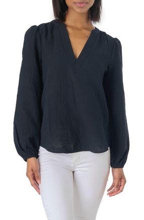 Gibsonlook Cotton Gauze Blouse in Black at Nordstrom, Size X-Small