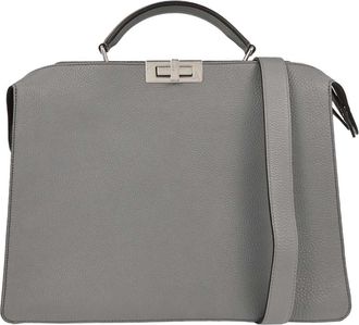 Fendi Peekaboo Iseeu Briefcase Leather Gray Leather Briefcase Bag (Pre-Owned)