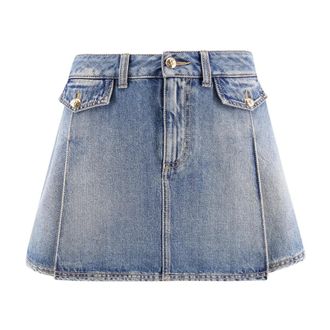 Alexander McQueen Alexander McQueen, Denim Skirts, female, Blue, Size: S Denim mini skirt with Skull buttons