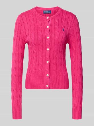 Polo Ralph Lauren Slim Fit Strickjacke mit Logo-Stitching in Pink, Gr&ouml;&szlig;e XXL