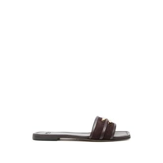 Elisabetta Franchi Sliders, female, Black, Size: 9 US Leather Flat Sandal with Logo Detail