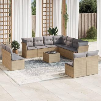 vidaXL Set De Sof&aacute;s De Jard&iacute;n 12 Pzas Y Cojines Rat&aacute;n Sint&eacute;tico Marr&oacute;n Vidaxl