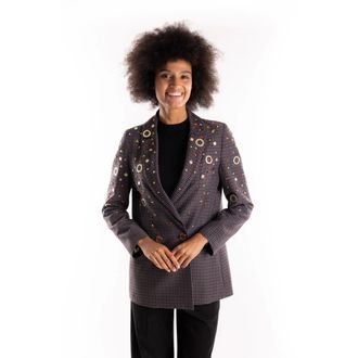 5 Progress Blazer a cuadros multicolor con forro estampado animal - Jackets - Mujer - Multicolor - M
