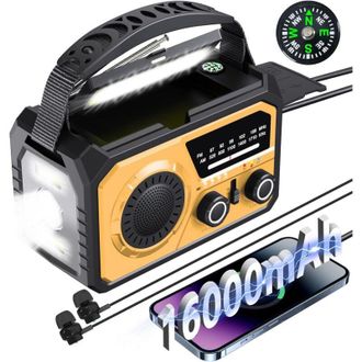 OEM Radio Solar De Emergencia De 16000 Mah, Radio Port&aacute;til Con Manivela, Radio Am/fm Solar Con Br&uacute;jula, Cargador Usb Para Tel&eacute;fono, Linterna, Alarma Sos, 